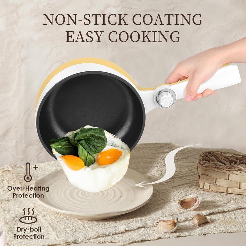 Audecook Hot Pot Electric, 1.7L Mini Electric Skillet Portable Nonstick Sauté Pan with Power Adjustment, Ramen Cooker Travel Multicooker for Steak/Soup/Egg/Oatmeal/Noodles (Tongs for Cooking Included) - Image 3